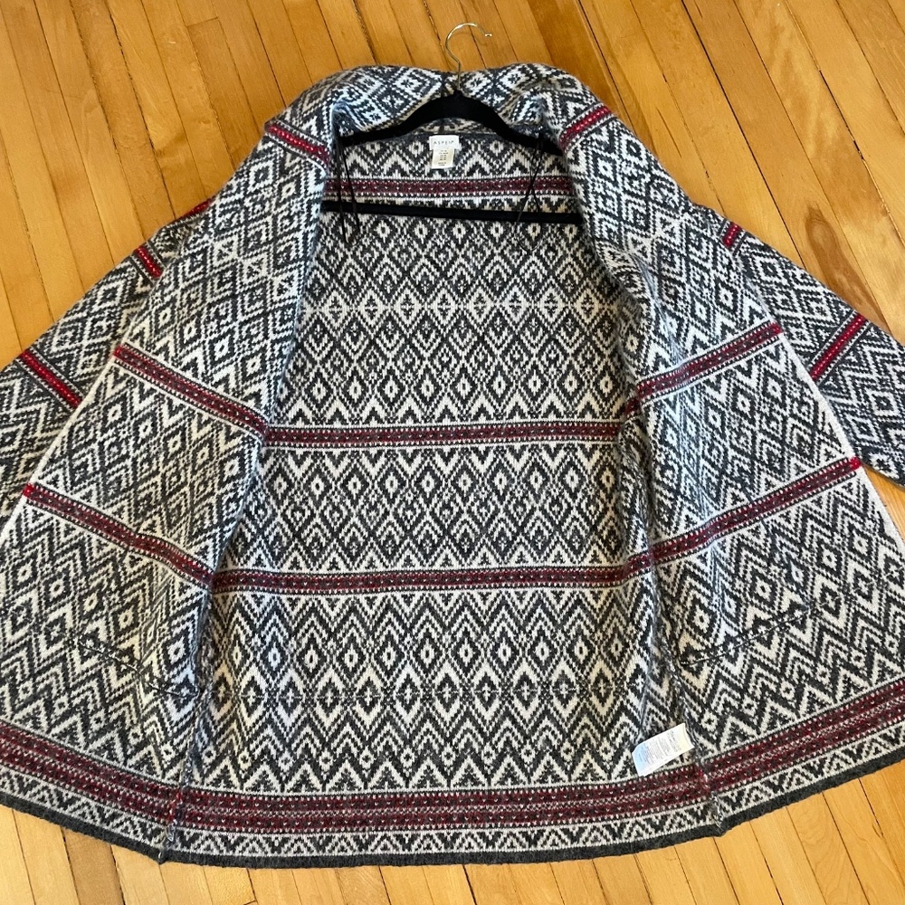 ASPEN Fair Isle Nordic Scandi Duster Sweater Cardigan Shawl Collar Pockets - Picture 4 of 11